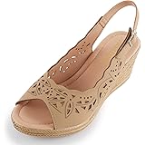 Alexis Leroy Women's Flower Peep Toe Hollow Out Slingback Platform Wedge Sandals
