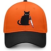 Halloween Spooky Embroidered Hat - Black Cat Knife Grinning Pumpkin & Ghost Designs for Festive Trick-or-Treating & Parties