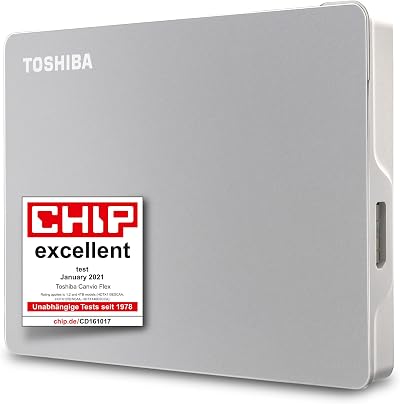 Toshiba 2TB Canvio Flex Portable External Hard Drive USB-C USB-A Silver