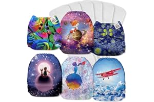Mama Koala 1.0 Cloth Diapers for Babies, 6 Pack with 6 Microfb Cloth Diaper Inserts - One Size Washable and Reusable Pocket Diapers for Newborns and Toddlers (Little Prince)