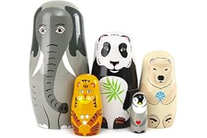 Bgraamiens Nesting Dolls Russian Matryoshka Wood Stacking Dolls for Kids Handmade Toys (Animals)