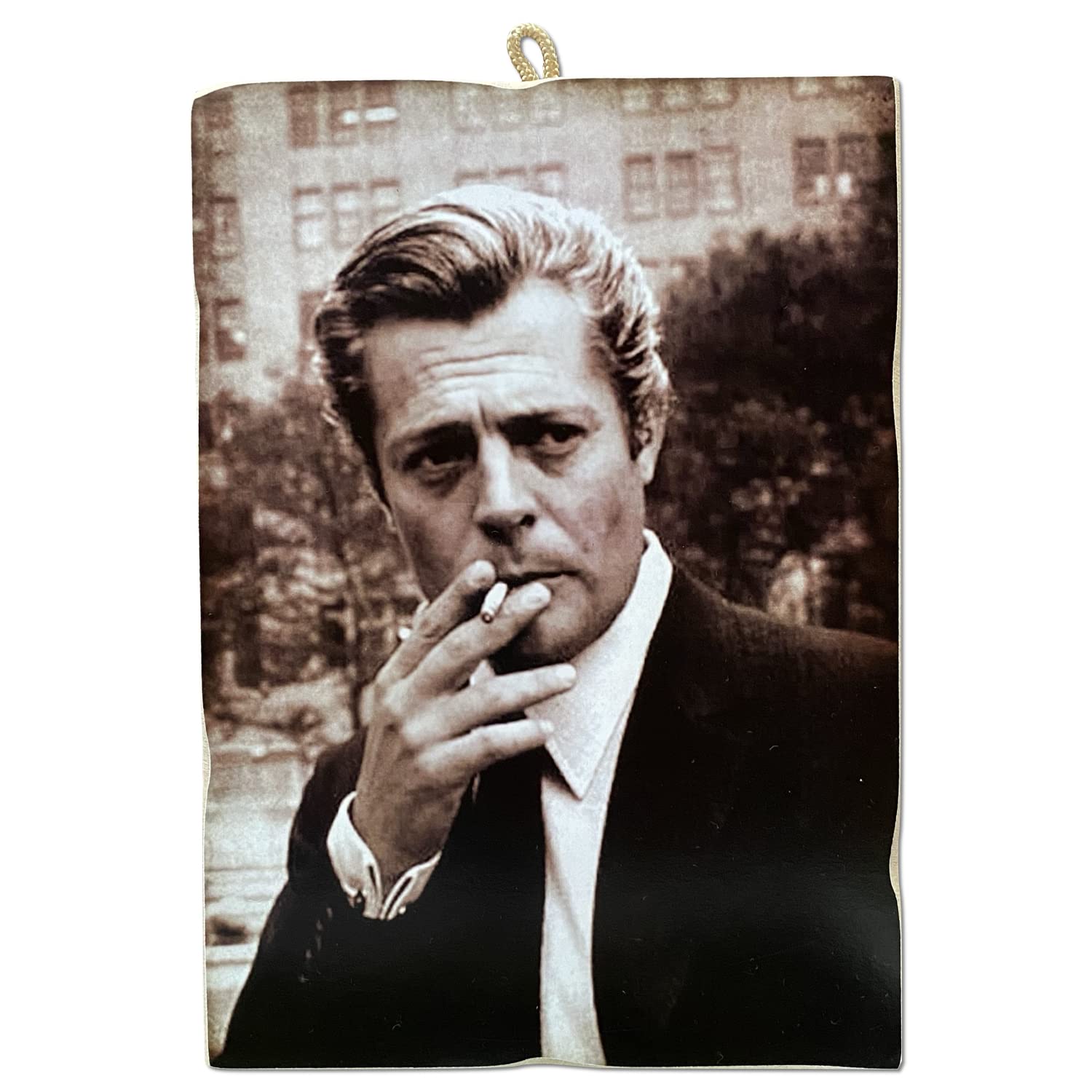 KUSTOM ART CUCUCUBA Painting Picture Vintage Style Marcello Mastroianni Print on Wood 18x25 cm.