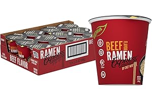 RAMEN EXPRESS Beef Flavor Ramen Cup Noodle, 2.25 Oz Each (Pack Of 12) by Chef Woo | Vegetarian Ramen Noodles | No Added MSG | Halal | Egg-Free and Dairy-Free