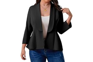 MFAVIP Women's Plus Size Open Front Blazer Casual Long Sleeve Cardigan Jacket Office