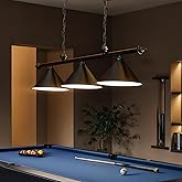 Solvita 3-Shade Pool Table Light for 7/8/9ft Billiard Tables, 59" Black Metal Hanging Industrial Fits Standard Bulbs- with Ad