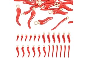 Magibeads 24Pcs Mini Red Pepper Charms Metal Enamel Talisman Pendants Bulk Good Luck Charm Cute Food Vegetable Charms for Mir