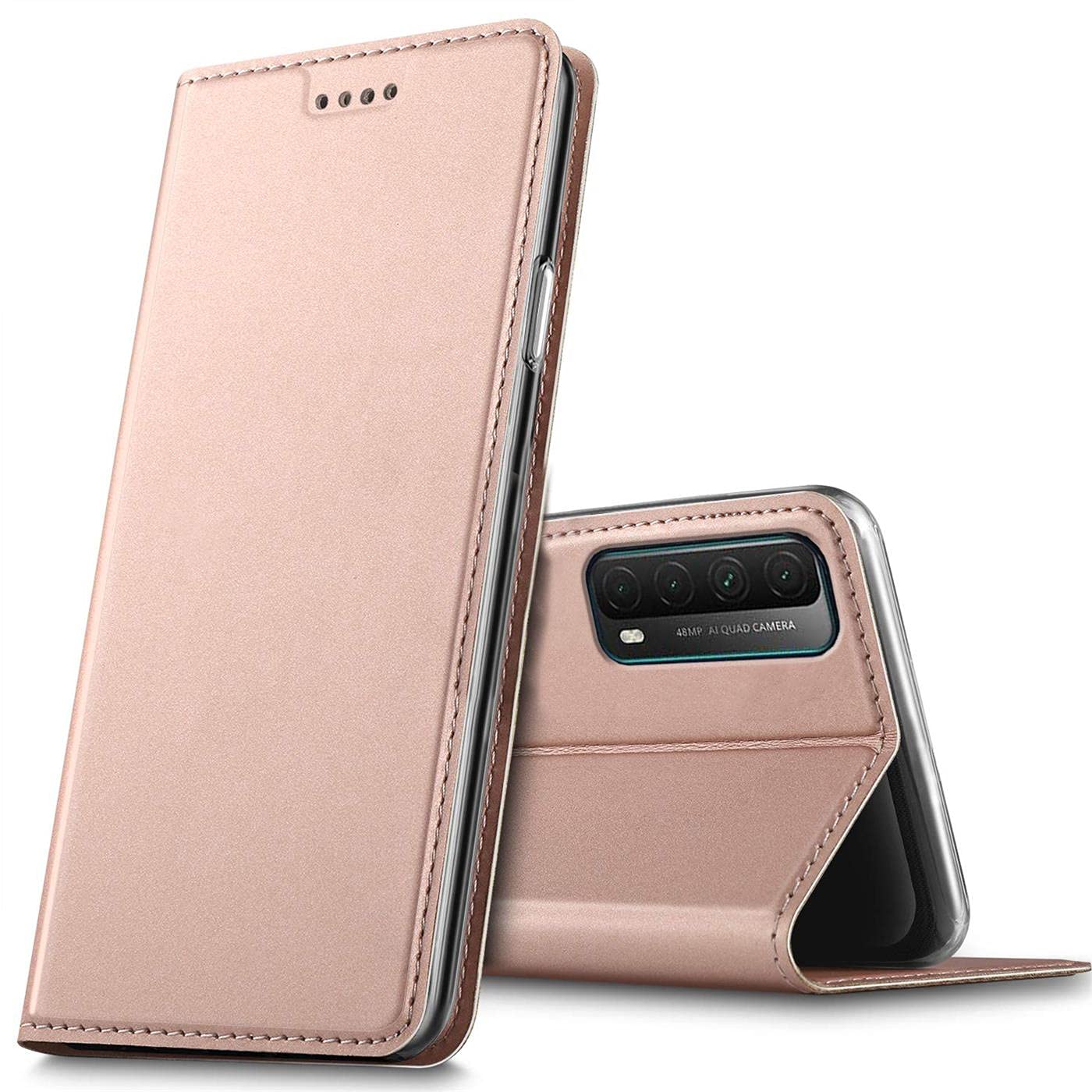 Verco Case compatible with Huawei P Smart 2021, Flip Wallet Cover with Magnetic Closure for P Smart 2021 Phone Case - rose gold