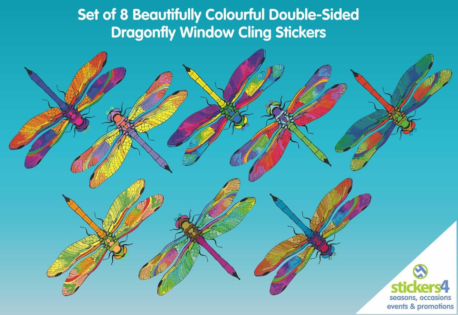 Window Stickers - 8 Beautiful Dragonflies Decorative Electrostatic Stickers - Prevent Birds Bumping Into Your Windows - Image 5
