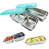 Krylox 2-Pack Stainless Steel Food Containers Set - Reusable Metal Bento Box for Meal Prep, Portion Control, Lunch & Fruit - Small Travel Snack Container Portable & 1x 2-Compartment, 1x 1-Compartment