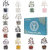 Orientrea 12Pcs Mini Crystal Tree Set, Healing Chakra Tree of Life for Home & Office Decor, Feng Shui, Good Luck, Money, Positive Energy, for Women, Sister, Mom, Coworkers