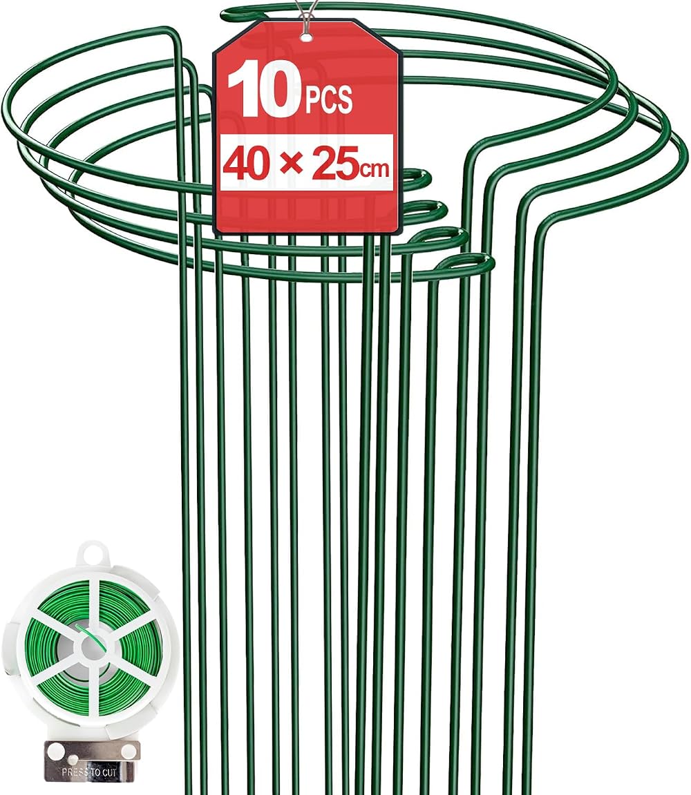 TOYPOPOR 10Pcs 10''x16'' Half Round Plant Support Stakes Garden Cage
