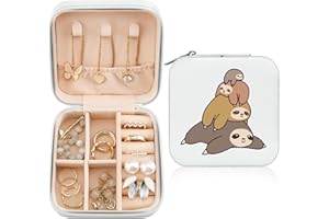 MAYCARI Jewelry Box with Cute Sloth Pattern Design, PU Leather Jewelry Travel Organizer Case-Rings/Earrings/Necklace Storage 