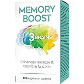 3 Brains Memory Boost, 120 Vegetarian Capsules, Enhances Memory & Cognitive Function, Acetyl-L-carnitine, NAC, ALA & Ginkgo B
