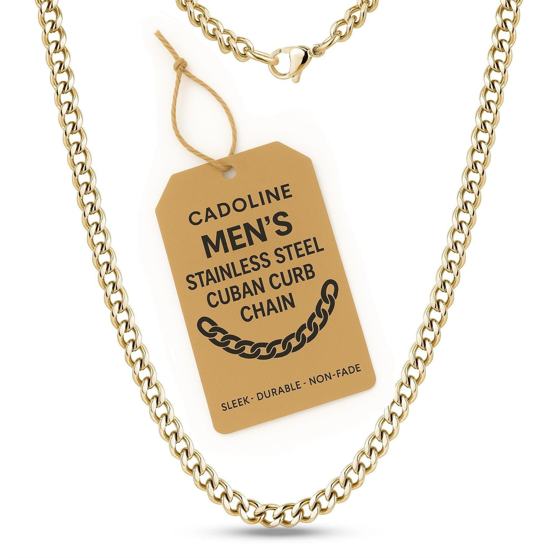 Cadoline 316L Stainless Steel Men's Jewellery 9mm 26 Inch Gold Chain Boys Link Curb Necklace