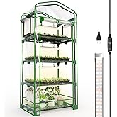 Bstrip Indoor Greenhouse with Grow Lights, PVC Tent with Waterproof Base Mat, Airflow Windows&Zippered Door, 4Pcs Grow Lights
