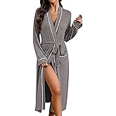 Ekouaer Womens Robe Long Bathrobe Lightweight Soft Knit Kimono Robes Ladies Casual Sleepwear S-3XL