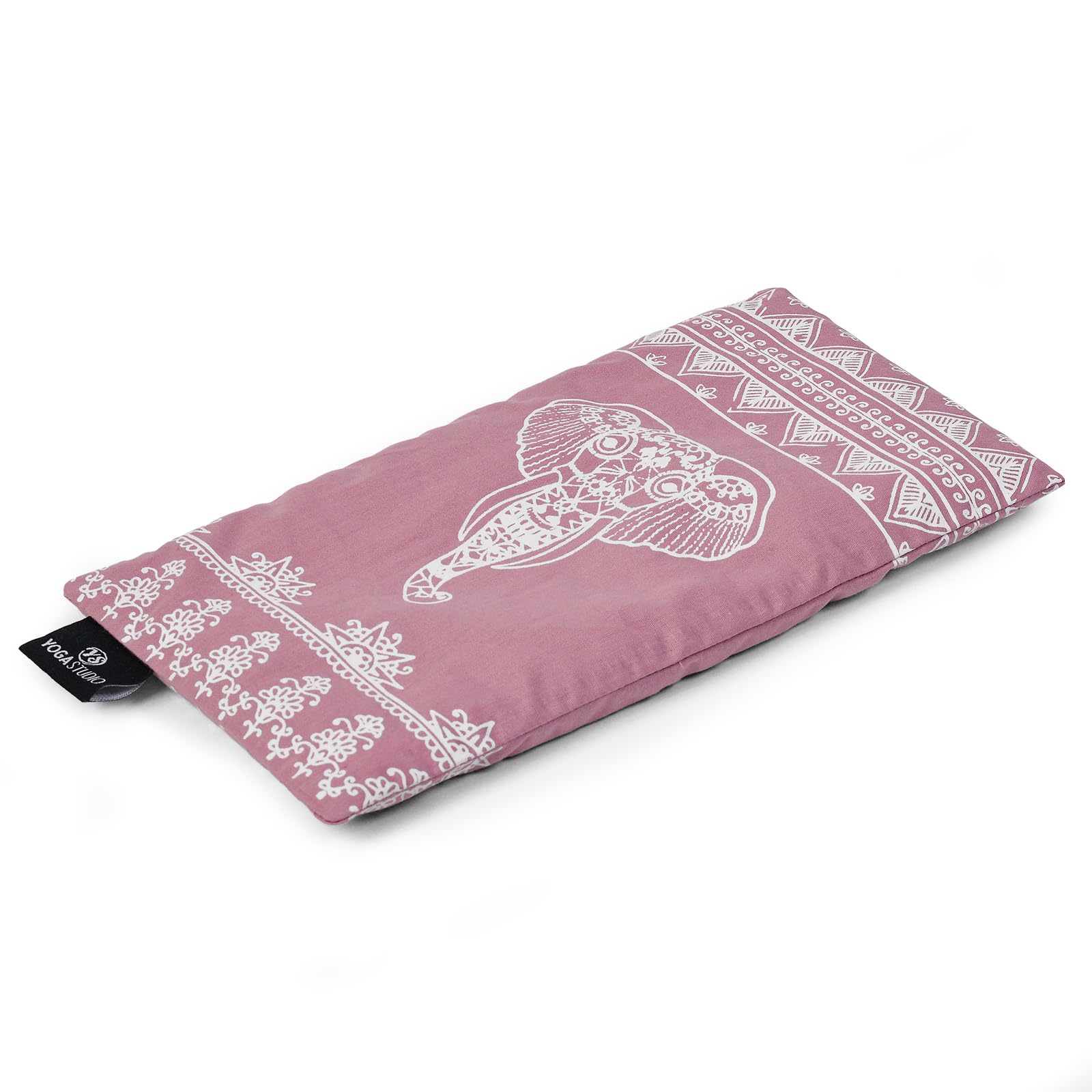 Yoga Studio Eye Pillow | 100% Organic Cotton Cover | Organic Lavender & Linseed Yoga Pillow | Stress Relief Weighted Eye Mask, Relaxation, Aromatherapy, Tired Eyes (Dusty Pink Aztec Elephant)