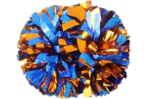 Lovecheer 2PCS Metallic Holographic Cheerleader Pom Poms with Baton Handle Professional Cheerleading Pom Poms for Sports Team Spirit Party Daily Training