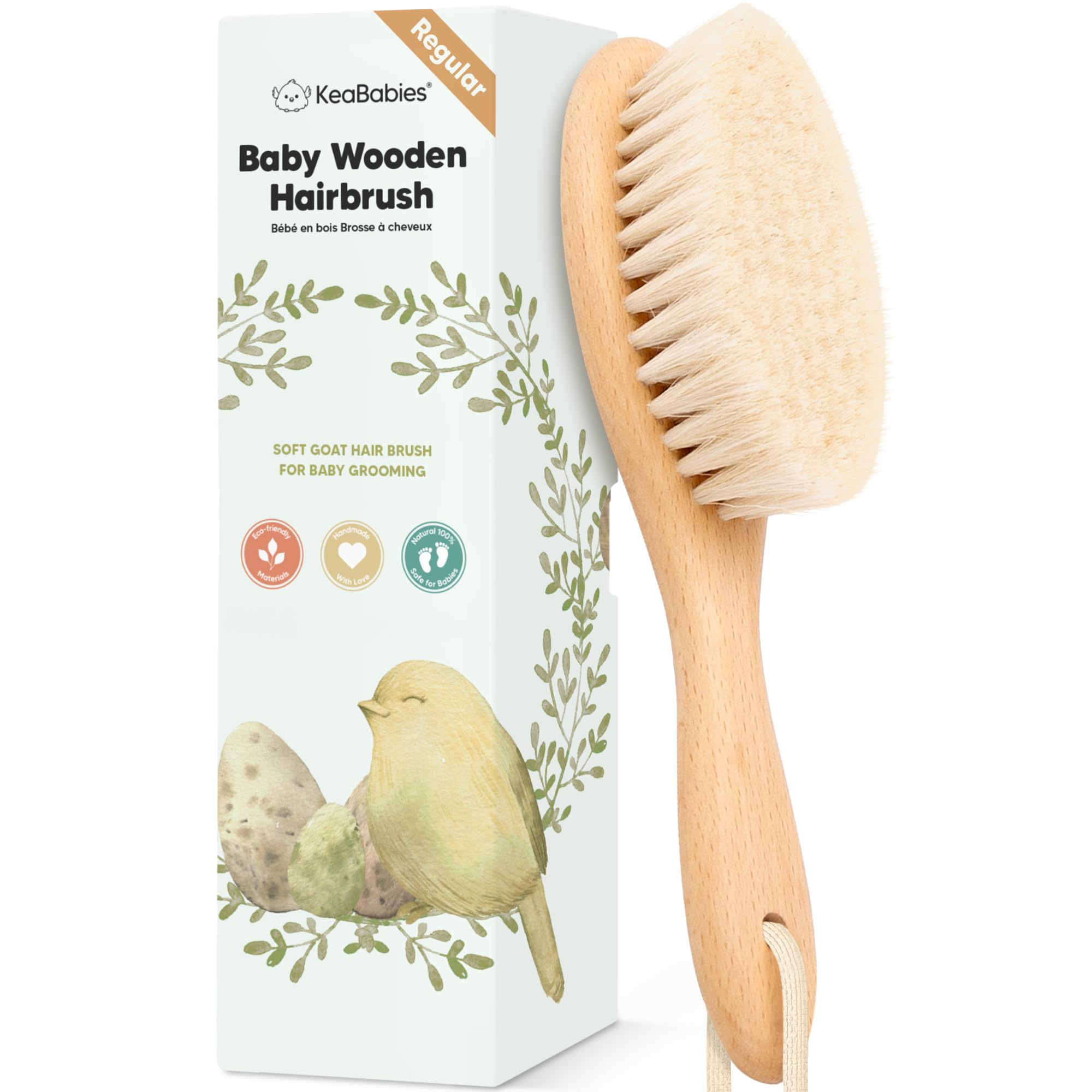 Baby Hair Brush - Baby Brush with Soft Goat Bristles - Cradle Cap Brush - Perfect Scalp Grooming Product for Infant, Toddler, Kids (Walnut, Oval)