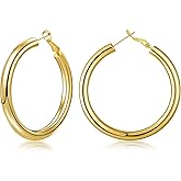 sovesi Chunky Gold Hoop Earrings for Women with 925 Sterling Silver Post, 14K Gold Plated Small Thick Gold Hoops Earrings for Women