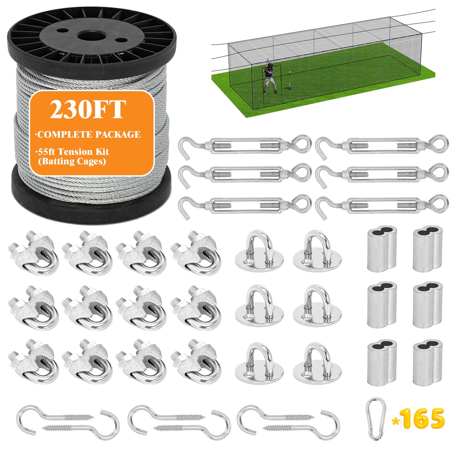 Photo 1 of **HEAVY** Wpokke 230FT Batting Cage Cable Kit for 55FT, 5mm Stainless Steel Batting Cage Netting Wire Tension Hanging Kit for DIY Baseball and Softball Hitting Tunnels