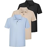 NebuKinex 3 Pack Boys Polo Shirt School Uniform for Boys Short Sleeve Kids Collared Quick Dry Golf Polo Shirts
