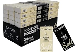 ECO BOOM Soft Pocket Tissues, Travel Size, 3-Ply, Hypoallergenic, 36 Packs, Eco-Friendly Facial Tissues for Car, Purse, and School
