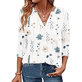 Womens Tops 3/4 Sleeve V Neck Spring Summer Work Tunic Shirts Business Dressy Casual Blouses