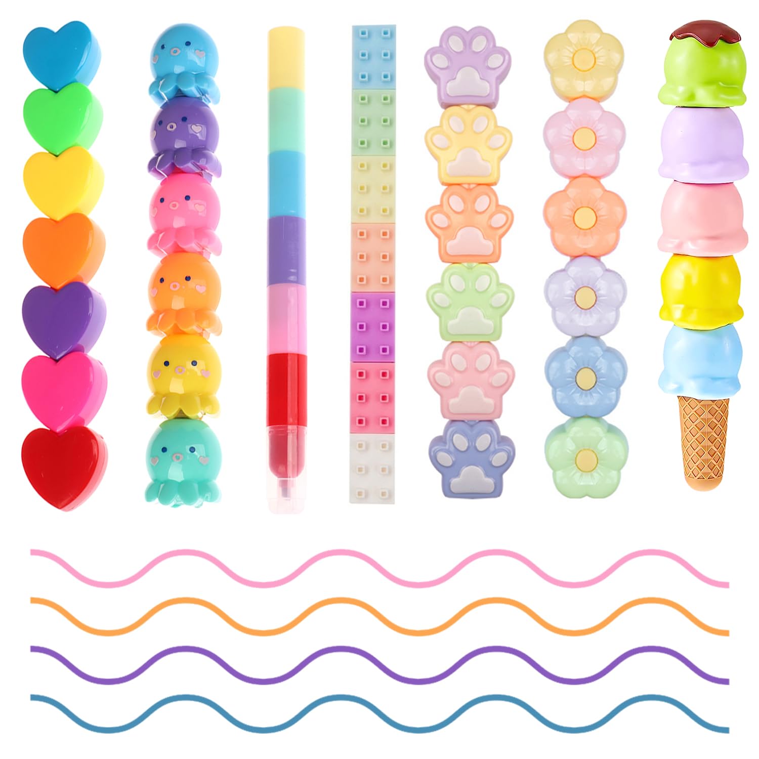 CNYMANY 7 packs (38 pcs) Mini Highlighter Pens, Pastel Colourful Highlighter Cute Stackable Kawaii Marker Pens for Writing Drawing Office School Supplies Stationery