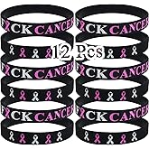 12 Pack Breast Cancer Awareness Bulk Items Pink Ribbon Bracelets for Women Men Adult Fundraiser Party Favors Survivors Gifts Hope Faith Strength Courage Camo Silicone Fuck Cancer