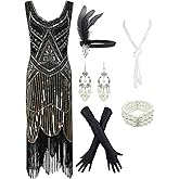 1920s Gatsby Sequin Fringed Paisley Flapper Dress with 20s Accessories Set