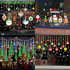 Window Stickers for Christmas Decorations,BS Adhesive Wall Window Clings Decals Christmas Tree Wall Window Door Stickers for Home Office Shop Window Glass Door Holiday Decorations(Style B, 4 Sheets)