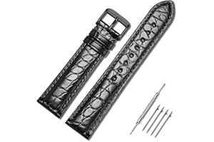 MOREANBELT Moran Alligator Leather Quick Release Watch Band 18mm 19mm 20mm 22mm 23mm 24mm Replacement Genuine Crocodile Leather Loop SmartWatch Strap for Men Women