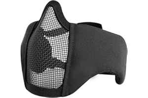 Foldable Airsoft Mesh Mask, Nylon Military Tactical Half Face Mesh Masks with Ear Cover Protection Adjustable CS Protective L