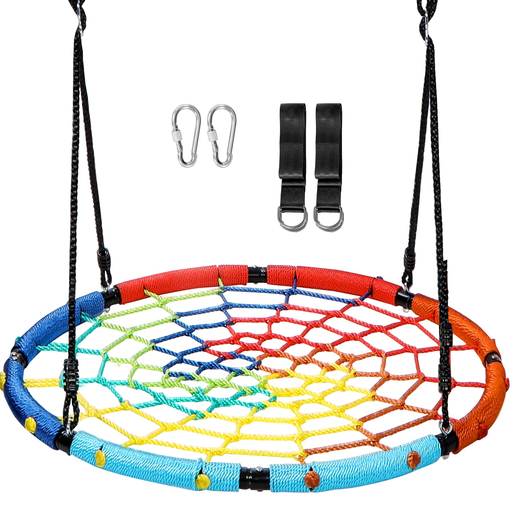Photo 1 of RedSwing 40" Spider Web Swing for Kids Outdoor, Rope Round Flying Web Swing for Tree with Hanging Straps for Playground Backyard, Heavy Duty Capacity 660lbs, Rainbow