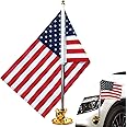 Anley USA Car Flag & Flagpole with Air Suction Mount - Outdoor Suction Cup Style Flag Pole for Car, Truck, Boat and Vehicle with American Flag (Set of 1)