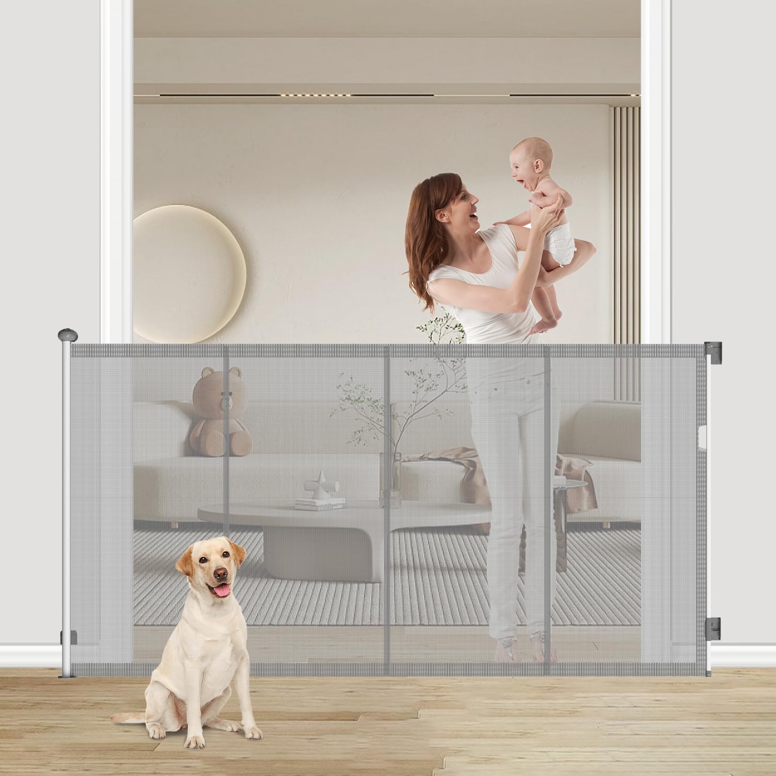 Photo 1 of Extra Tall 50'' Reinforced Retractable Mesh Baby Gates with Reinforced Strips,Dog Gate Extends to 79" Wide,Prevents Bottom Drilling Through Baby and Pet,Retractable Pet Gate for Outdoor/Indoor