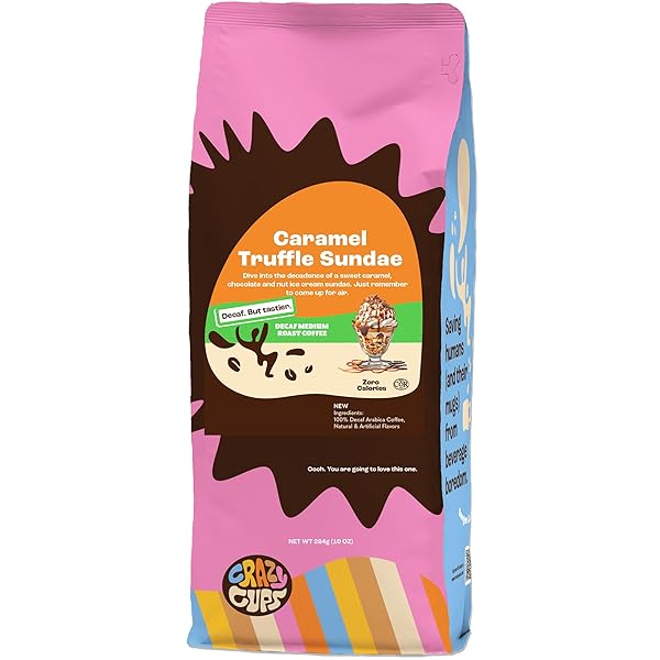 CRAZY CUPS DECAF FLAVORED GROUND COFFEE, DECAFFEINATED CARAMEL...