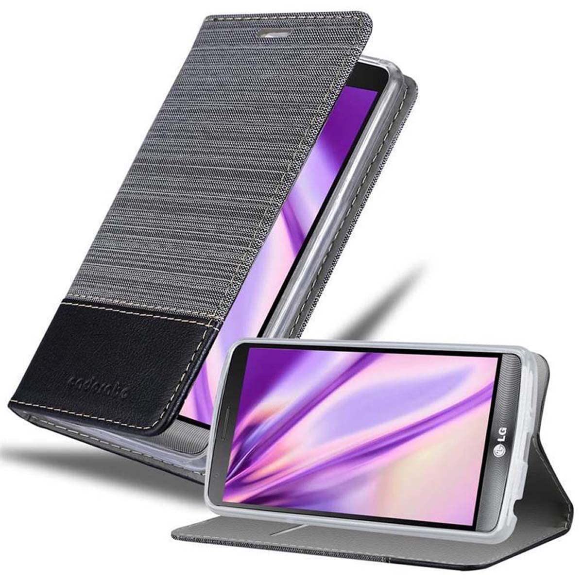 cadorabo Book Case works with LG G3 STYLUS in GREY BLACK - with Magnetic Closure, Stand Function and Card Slot - Wallet Etui Cover Pouch PU Leather Flip
