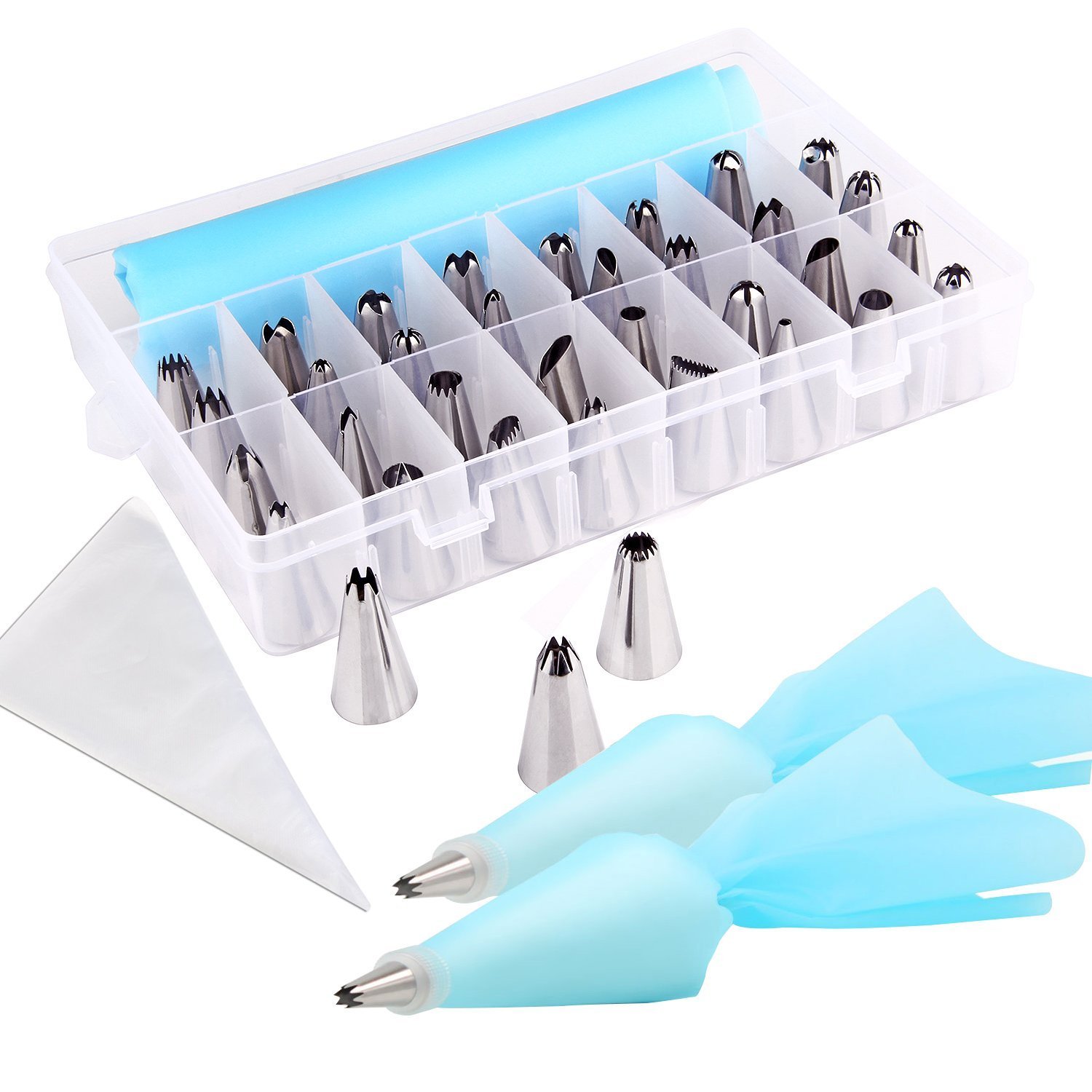 Cake Decorating Set,WERTIOO 51 Pieces Icing Piping Tips Set,Including 36 pcs Stainless Steel Piping Nozzles Tips with Storage Case, 2 Reusable Piping Bags,2 Couplers,10 Disposable Piping Bags