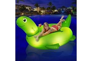 KSHEAT Big Swan Pool Floats Solar Powered Flamingo Pool Floats Adult w/LED Color Changing Lights, 69'' Large Inflatable Pool Floaties w/Cup Holder, Turtle Lake Float Lounger