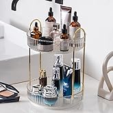 INVSSENE 360° Rotating Makeup Organizer, Bathroom Make Up Spinning Holder Rack, Large Capacity Cosmetics Storage Vanity Shelf Countertop, Fits Cosmetics, Perfume, Skincare(2 Tiers, Clear)