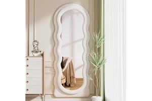 ZMYCZ Full Length Mirror, 63"x24" Wavy Floor Mirror, Arched Standing Mirror Full Length, Cloud Shaped Flannel Wall Mirror, Dressing Body Mirror Hanging or Leaning Against Wall for Bedroom (White)
