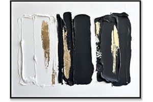 Sofoney - Black Framed Black and White Abstract Wall Art with Gold Foil Hand Painted Black and Gold Brushstrokes Oil Painting Heavy Textured Canvas Wall Decor for Living Room Bedroom Bathroom- 18"x24"