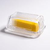 Reversible Glass Butter Dish with Lid, Modern Wide Covered Clear Crystal Butter Dish for Countertop &amp; Refrigerator