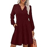IWD Womens V Neck Long Sleeve Dress with Pockets Casual A-Line Knee Length Fall Knit Sweater Dresses 2025