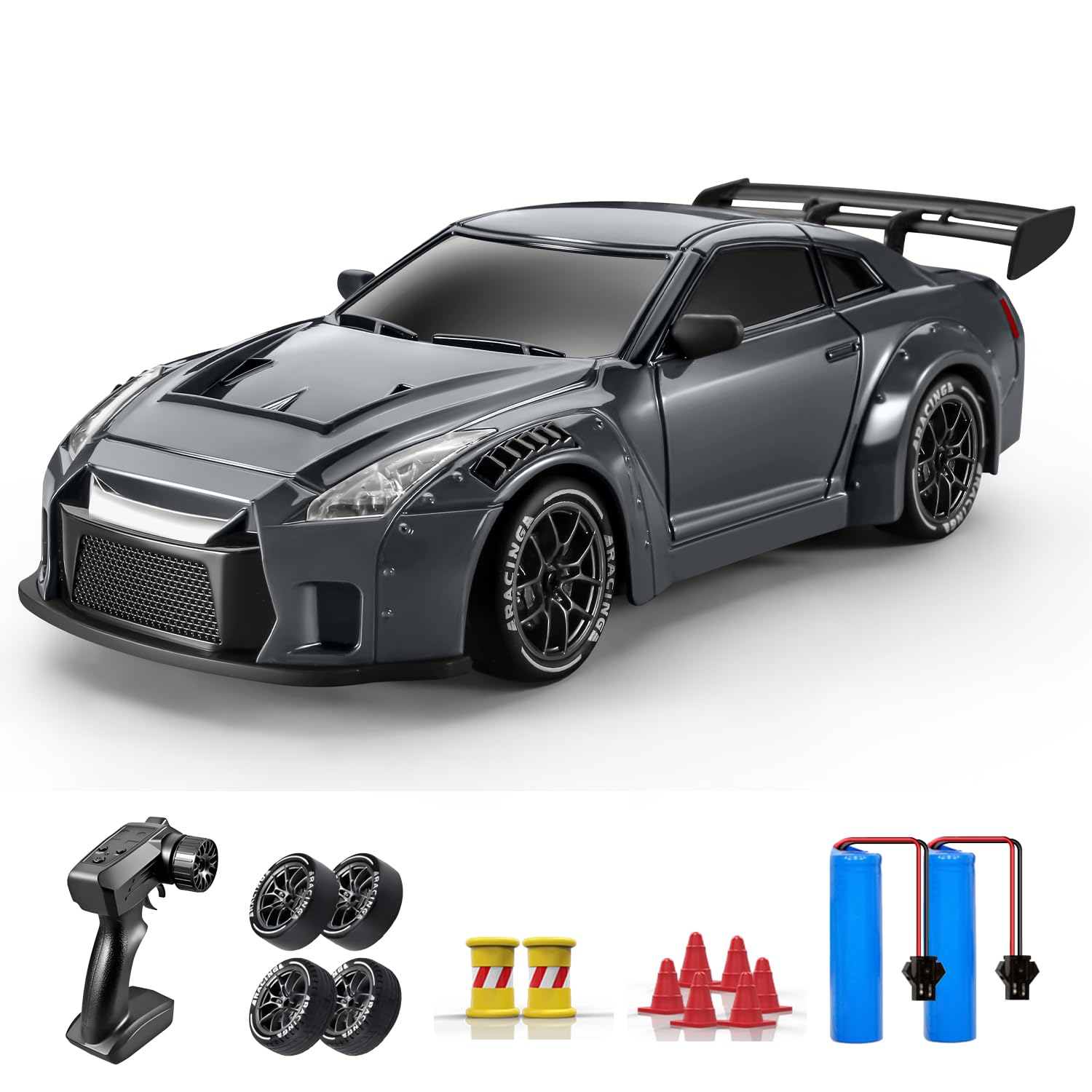 Photo 1 of ACAMMZAR RC Drift Car, 1:24 Remote Control Car for Kids, 20KM/H 4WD High Speed RC Cars with Lights, Extra Racing Tires, Vehicle for Adults Boys Girls, Gray