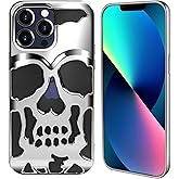 LUVI Compatible with iPhone 16 Pro Max Skull Hollow Case Electroplate Glossy Cooling Heat Dissipation Fashion Cool Unique Halloween Horror Protection Shockproof Cover for Women Girls Man-Silver