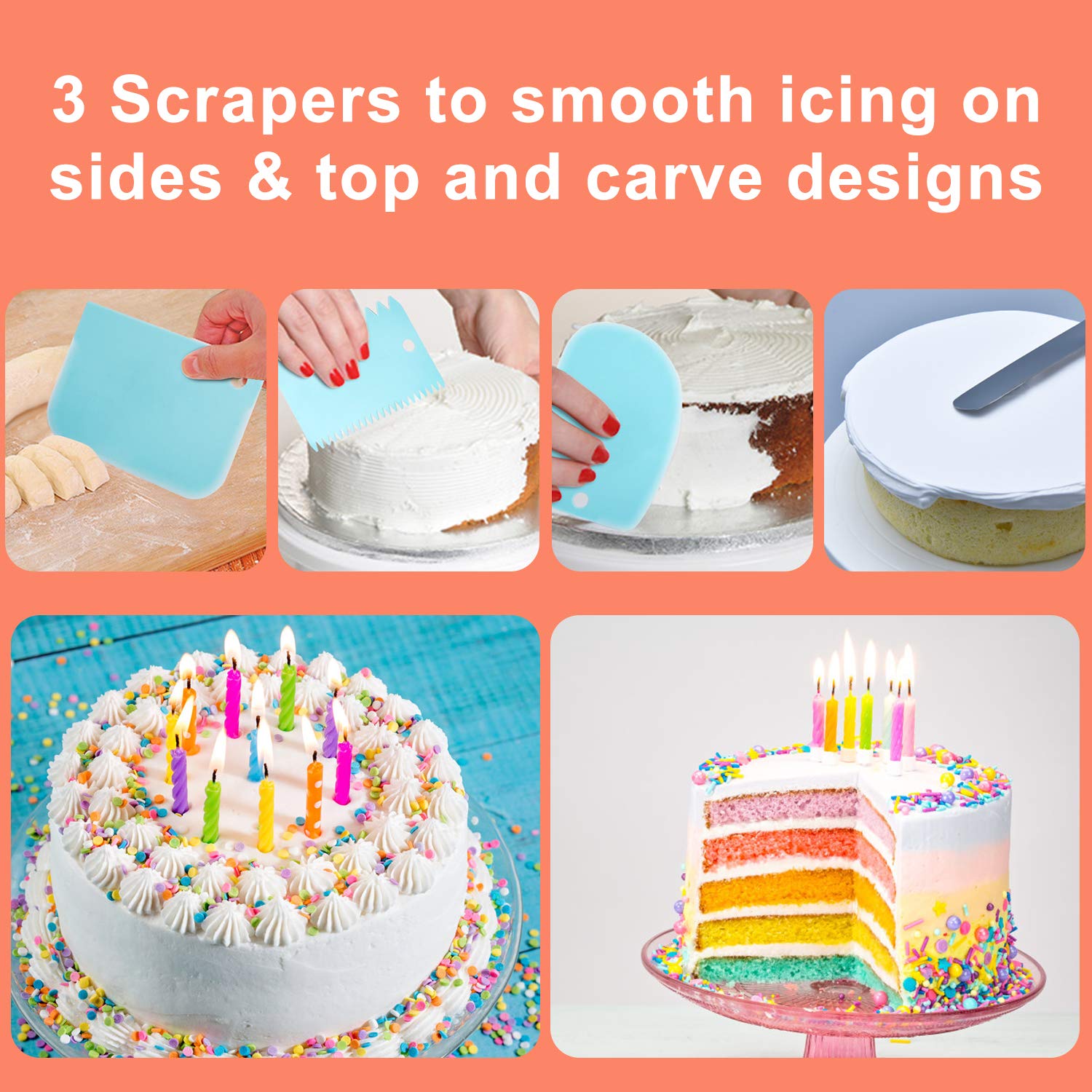 83 pcs Cake Decorating Supplies Kit for Beginners-Cake Turntable Stand-Icing Tips, Pastry Bags, Icing Spatula, Icing Smoother,Flower Nails,Flower Lifters,Decorating Pen,Cupcake Molds,Cleaning Brush