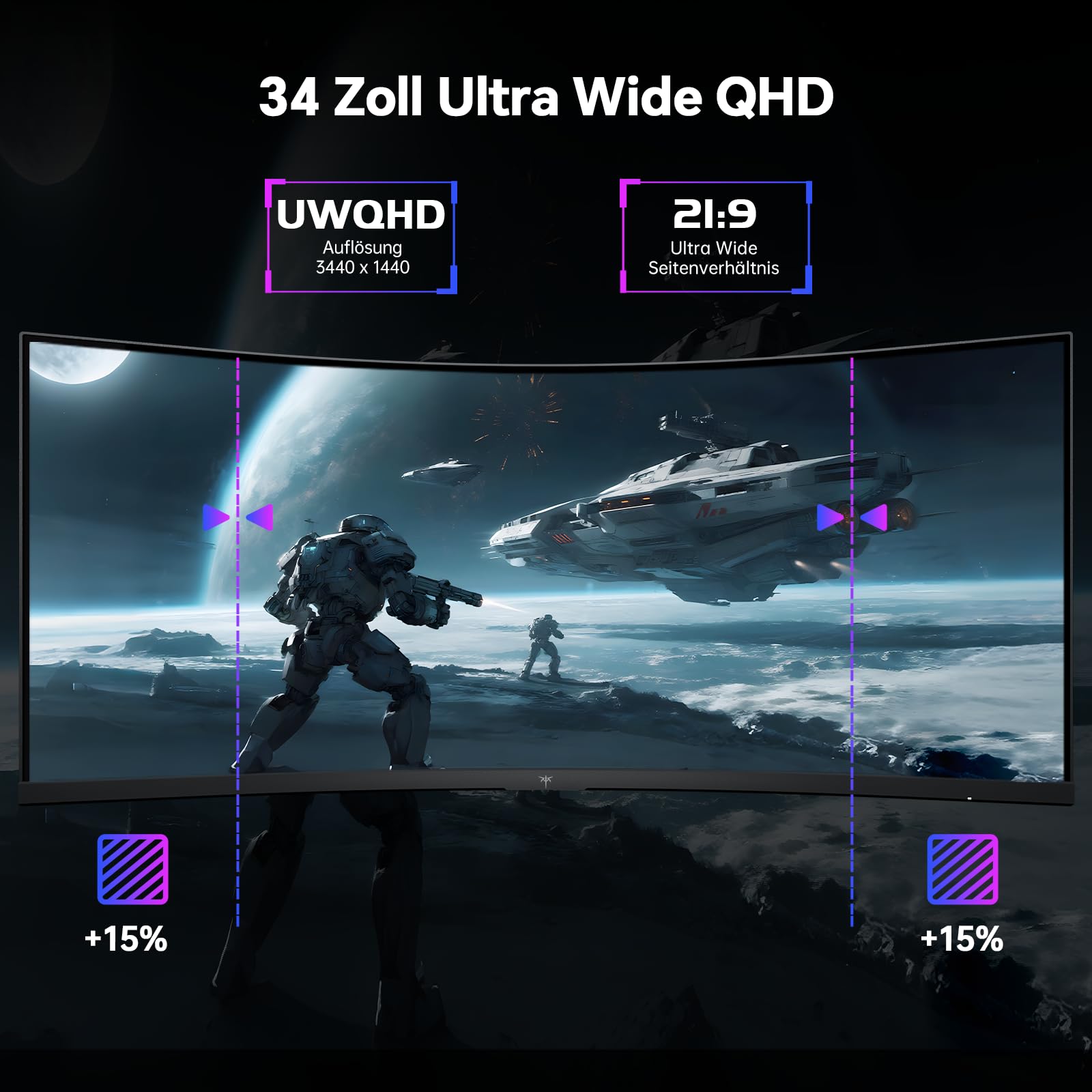 KTC Ultrawide Curved Monitor 34 Zoll, UWQHD (3440 x 1440) 180Hz Gaming Monitor, Adaptive Sync, 21:9 VA Panel 1500R, 1ms MPRT, HDR 10, Verstellbarer Ständer, 2 x DP 1.4, 2 x HDMI 2.0, H34S18S 2